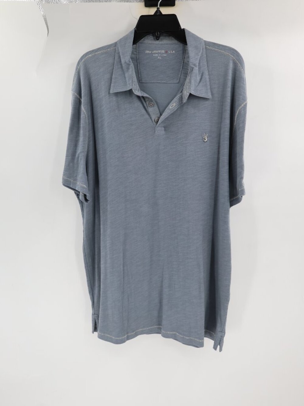 John Varvatos Polo Shirt Mens XL Cotton Short Sleeve Button Golf Gray peace logo